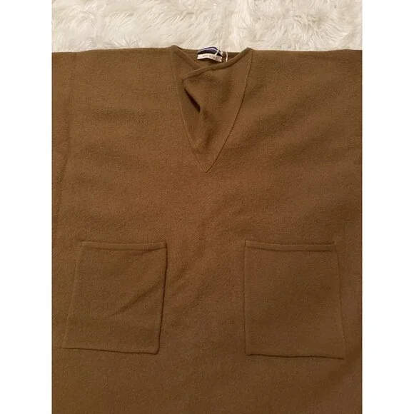 Cristaseya New Felted Wool Maxi Poncho Sweater Cape Knit Brown Medium 